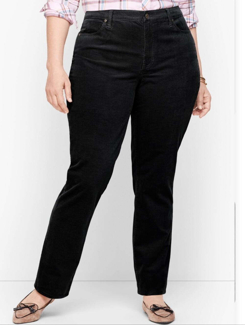 Talbots Black Stretch Corduroy 18W Petit Straight-Leg Pants High-Waist Curvy Fit